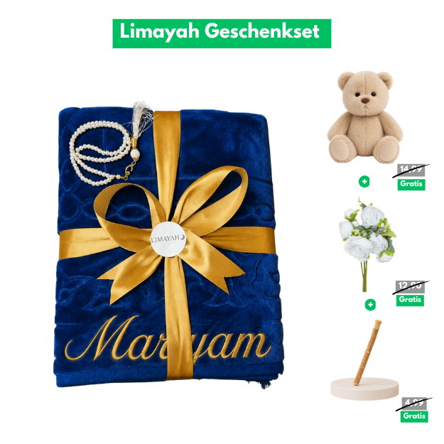Gebetsteppich Geschenkset mit Namen - Dunkelblau