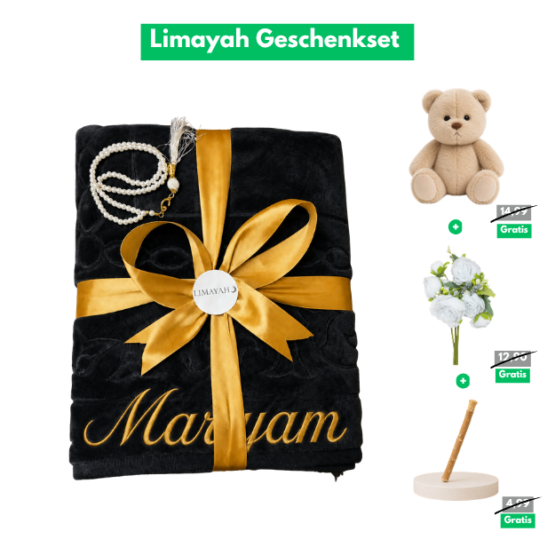 Gebetsteppich Geschenkset mit Namen - Schwarz