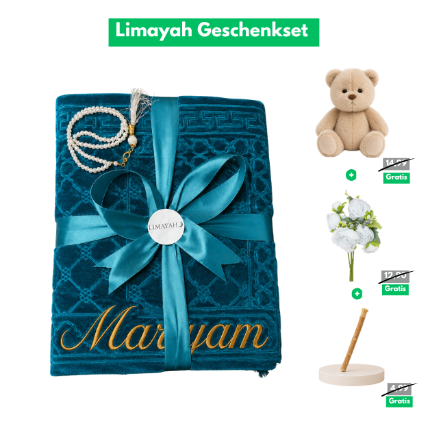 Gebetsteppich Geschenkset mit Namen - Ozeanblau