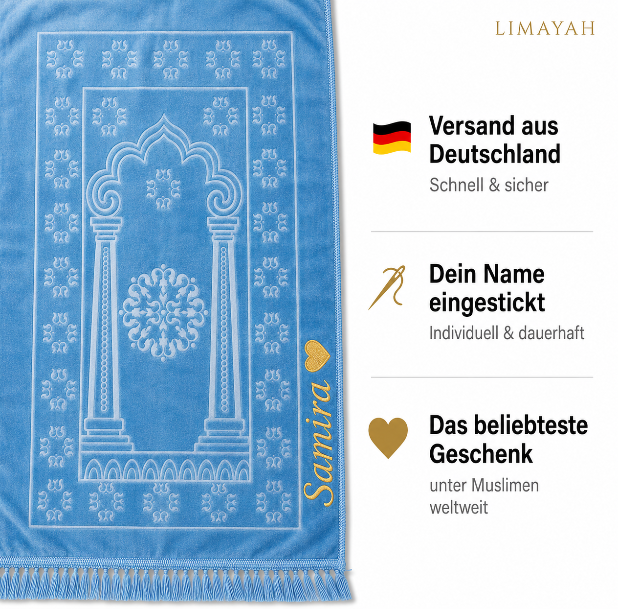 Gebetsteppich mit Namen - Ozeanblau