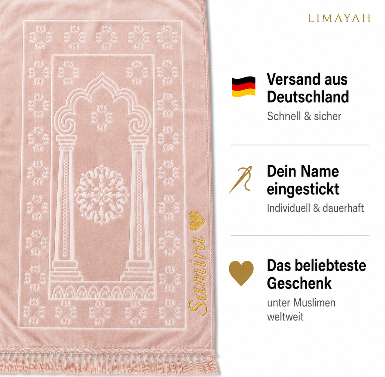 Gebetsteppich mit Namen - Pastellrosa