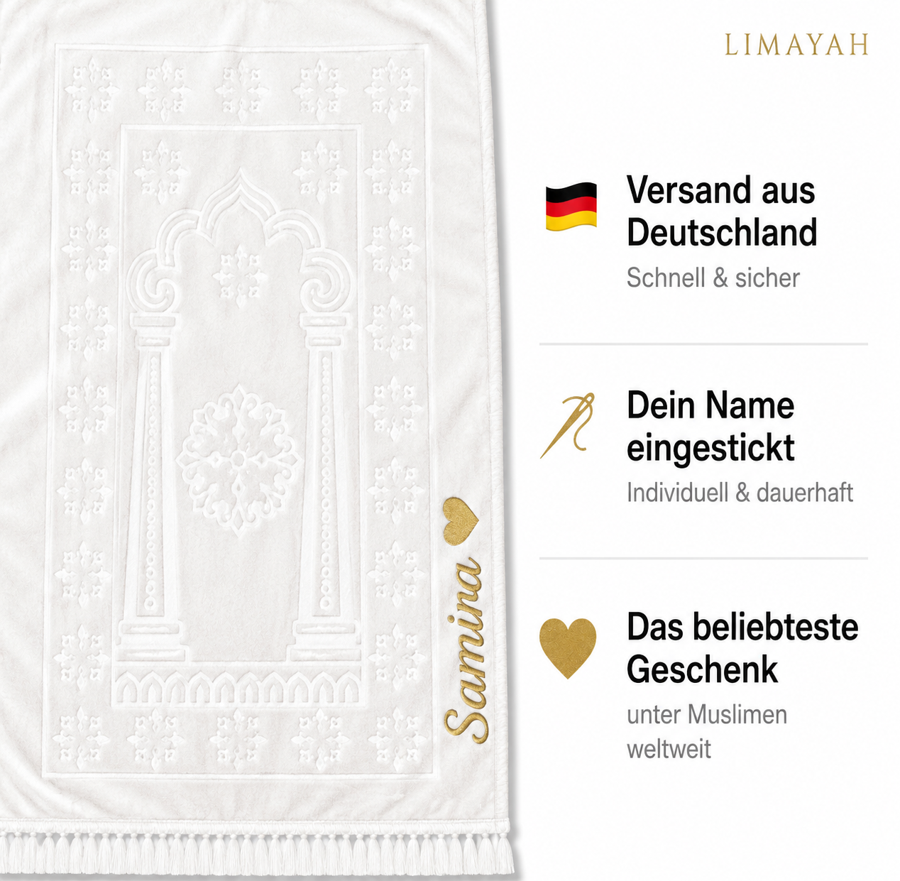 Gebetsteppich mit Namen -Weiss