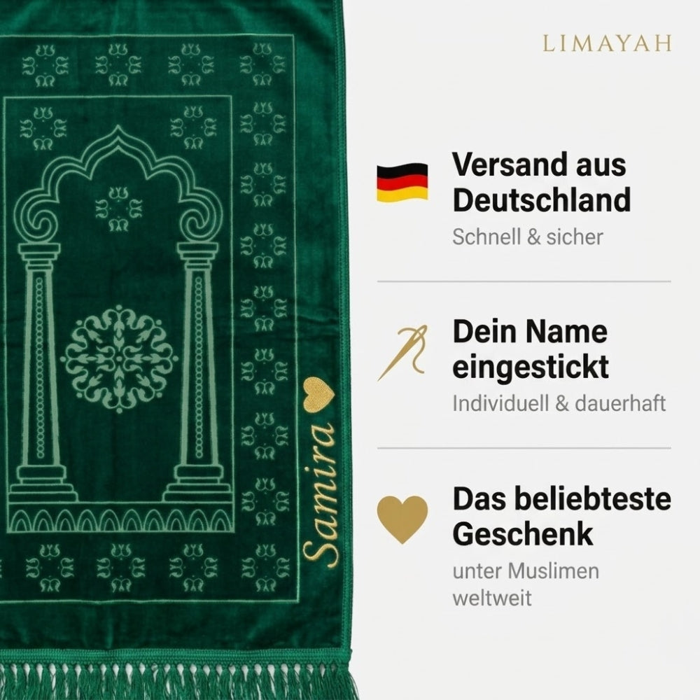 Gebetsteppich mit Namen - Smaragdgrün