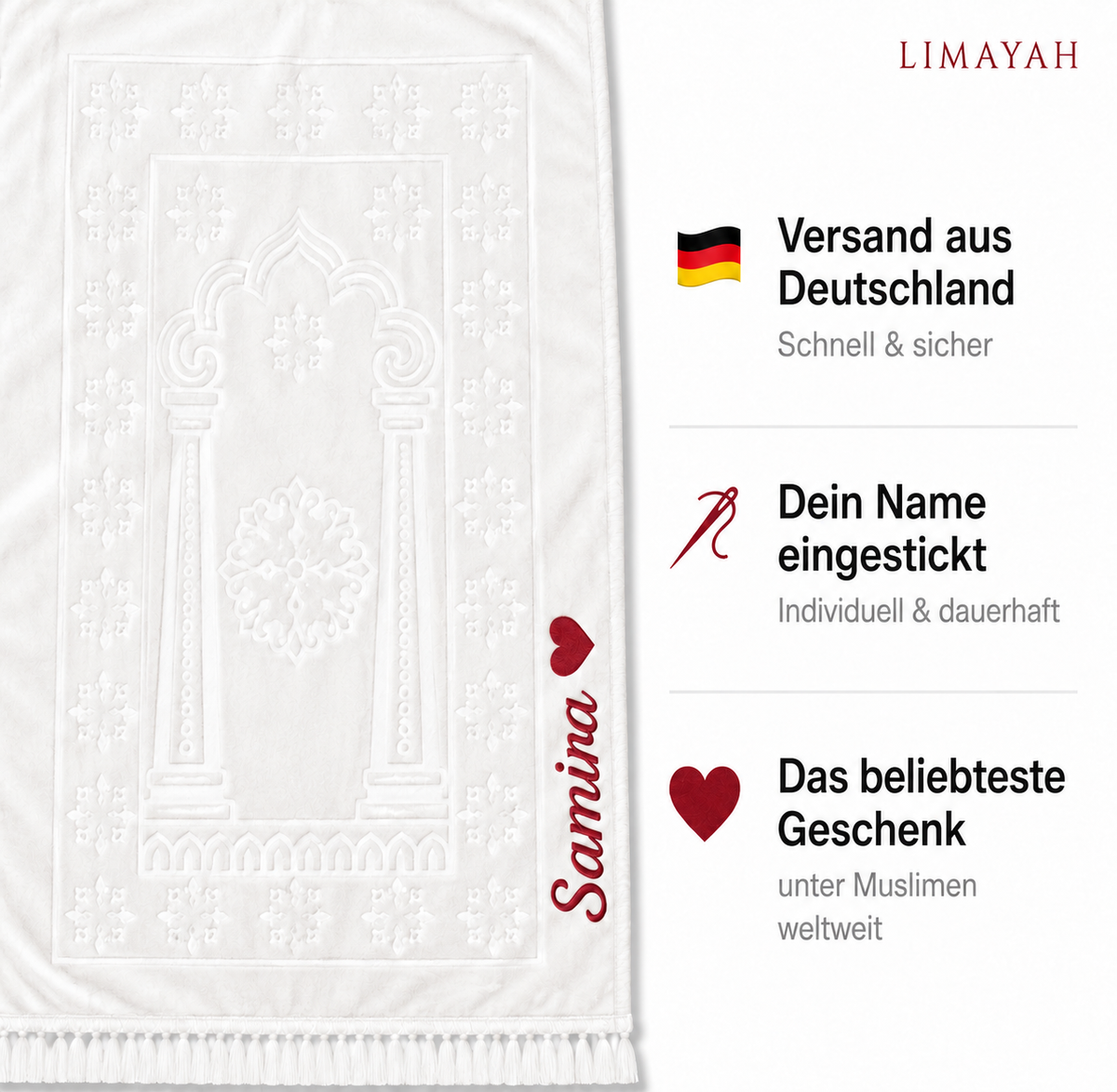 Gebetsteppich mit Namen - Bordeaux (Limitiert)