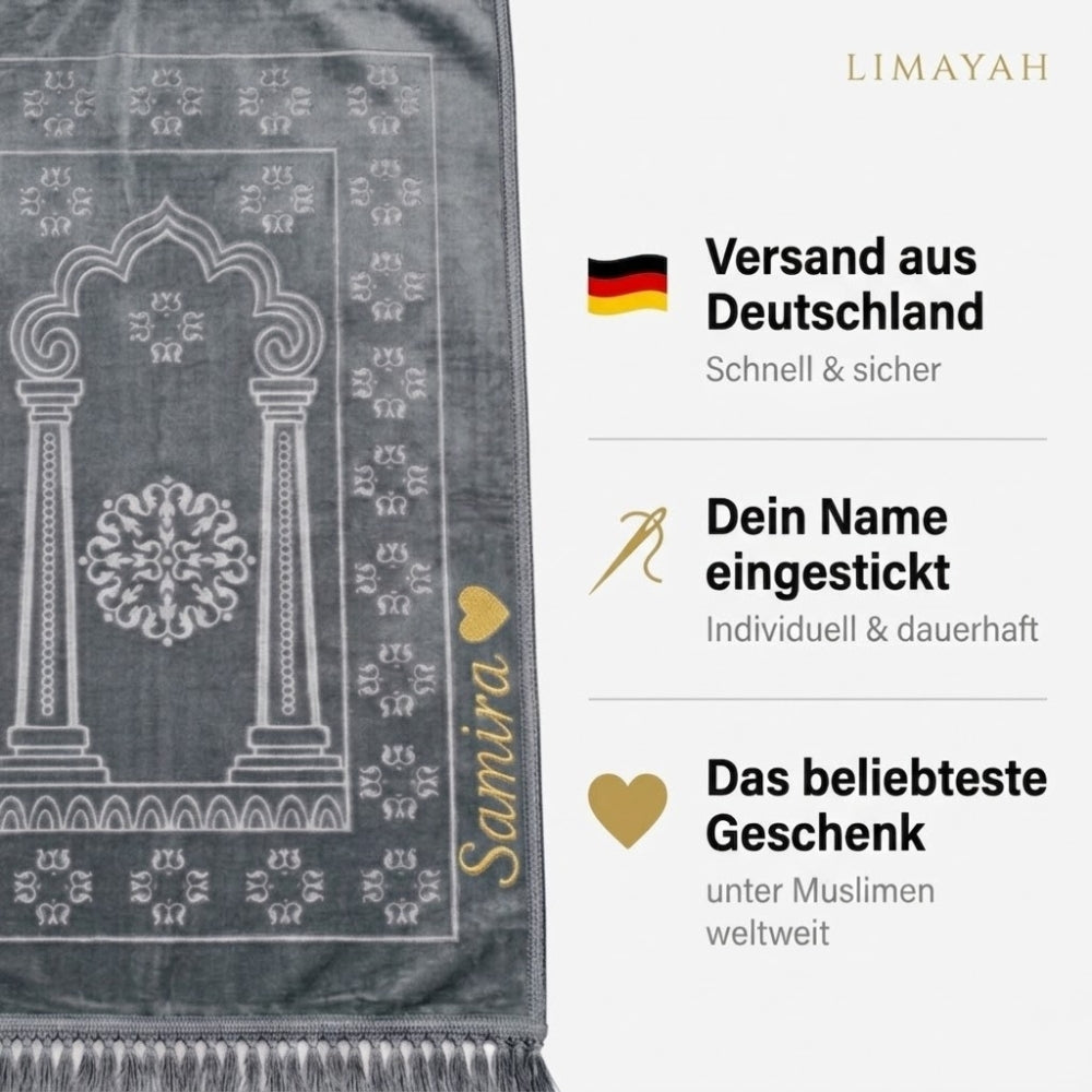 Gebetsteppich mit Namen - Grau